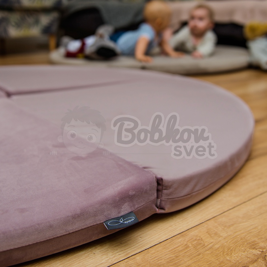 Skladacia hracia podložka Ø 130 cm BOHO ŠTÝL VELVET - púdrovo ružová