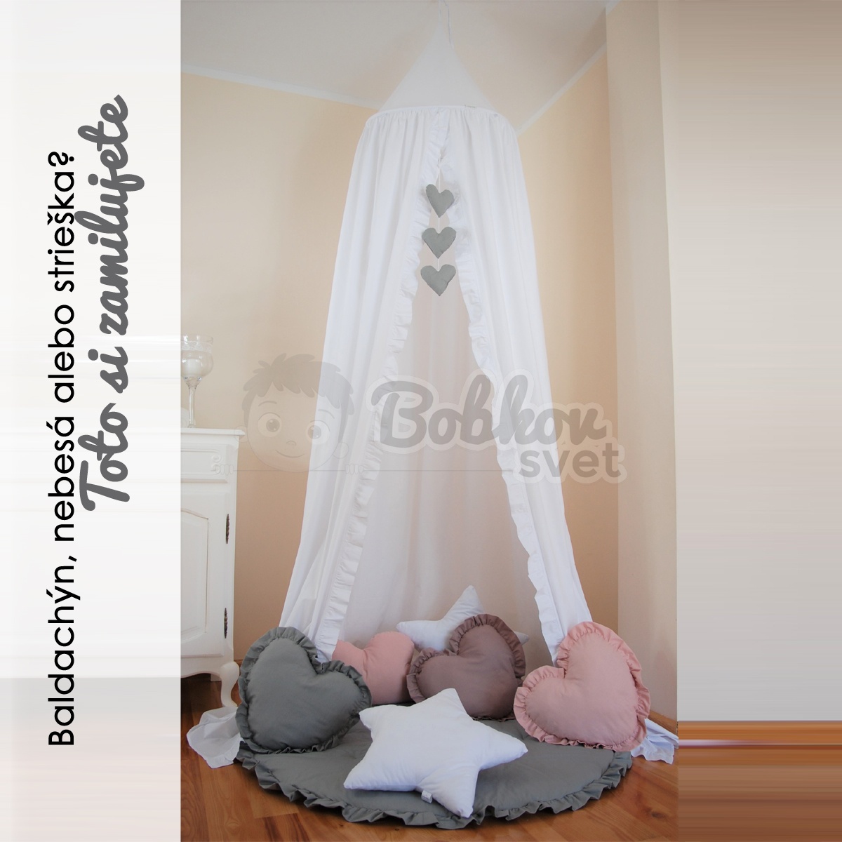 Bavlnený baldachýn s volánmi / závesný stan (275 cm) - biely